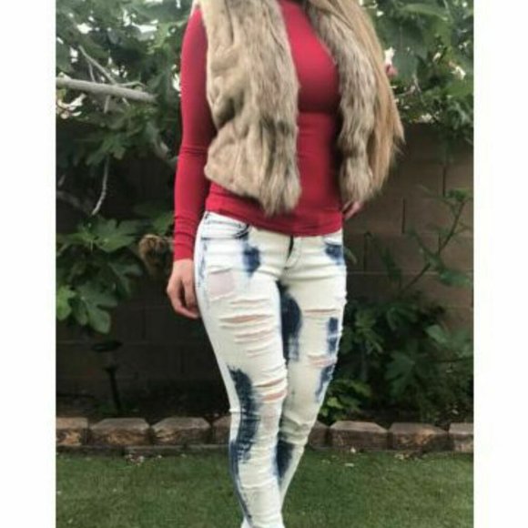 Bebe Faux Fur Vest Jacket Size Medium M Light Brow - Picture 4 of 12